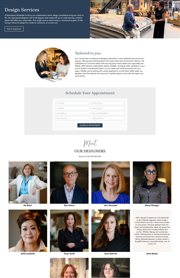 A page from the redesigned Birmingham Wholesale website