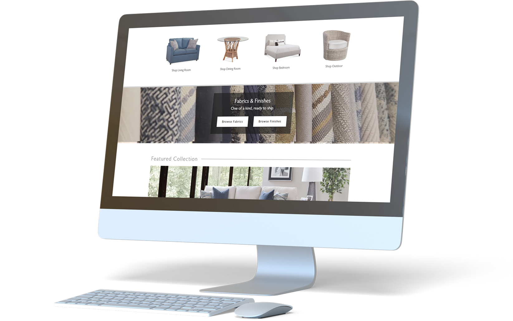 Final homepage design with a full-width living room hero photo
