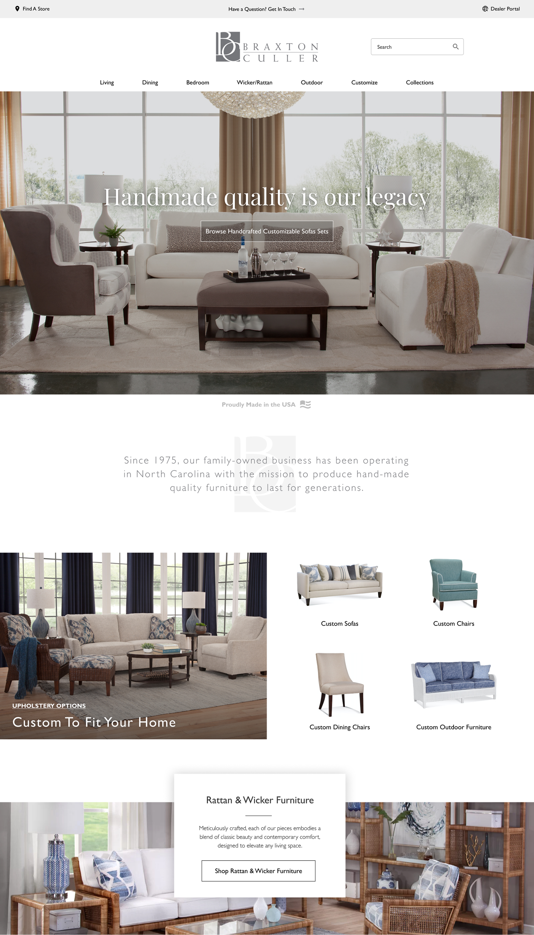 Final homepage design with a full-width living room hero photo