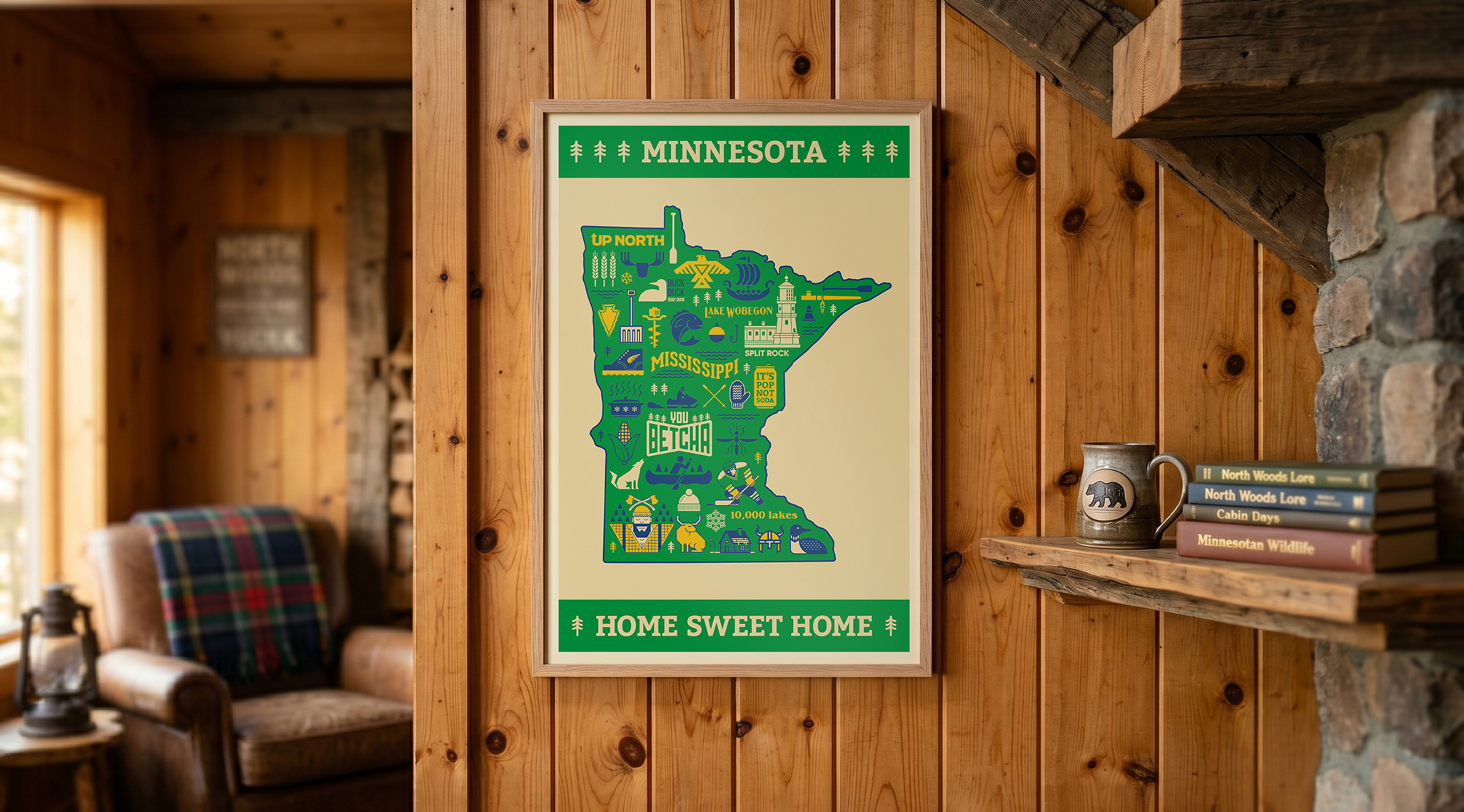 The finished Minnesota Icons poster of four-color illustrations