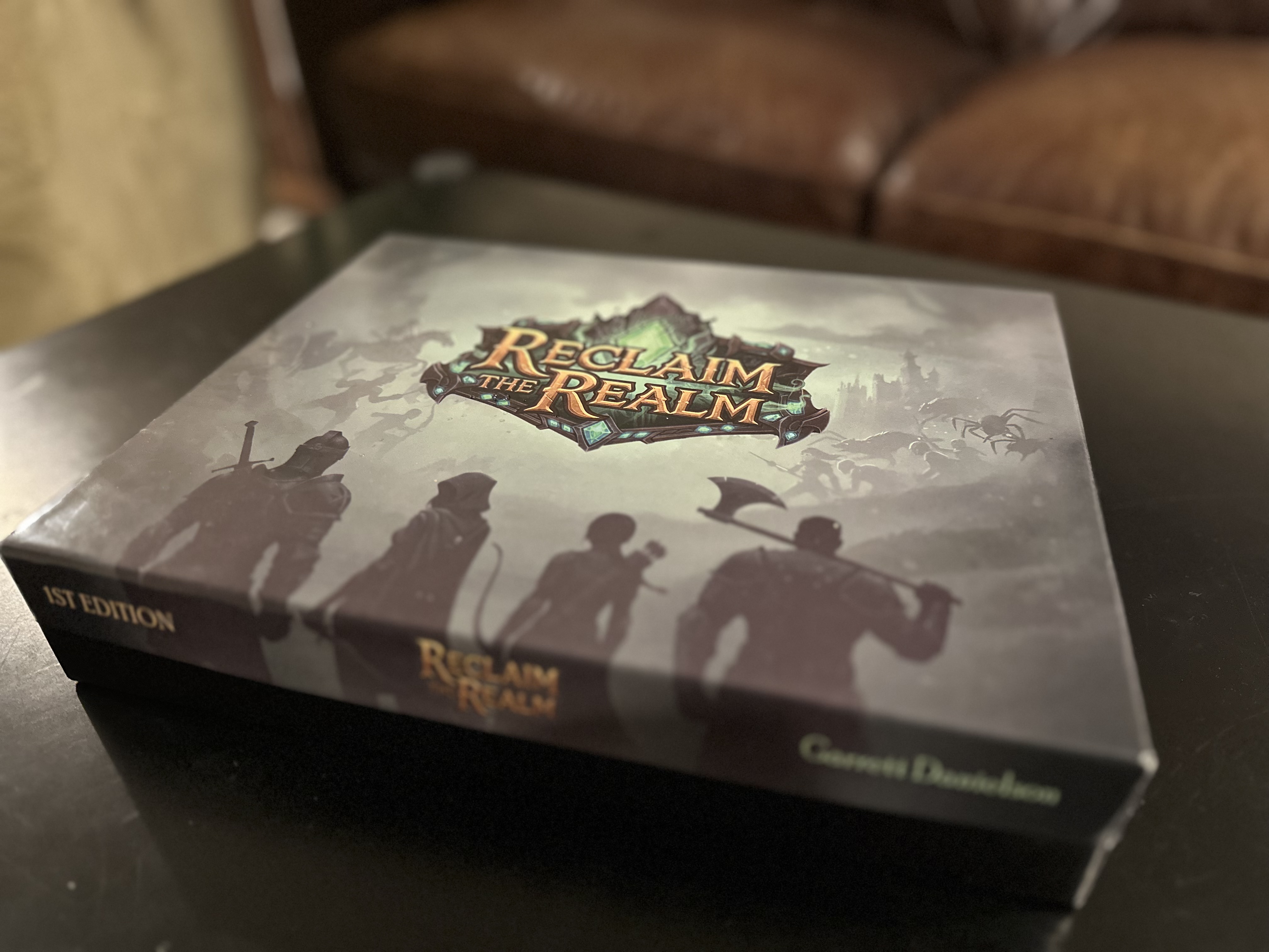 Close-up of Reclaim the Realm game components