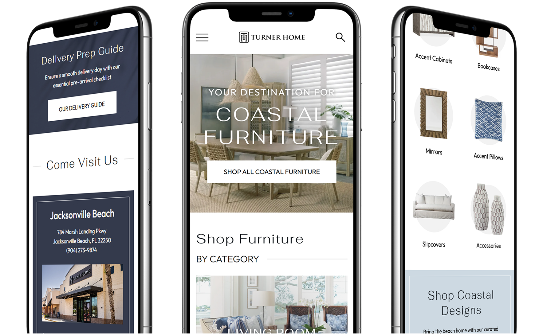 The Turner Home site shown across three mobile phones