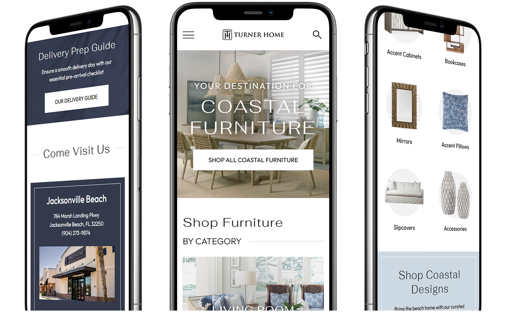 The Turner Home site shown across three mobile phones