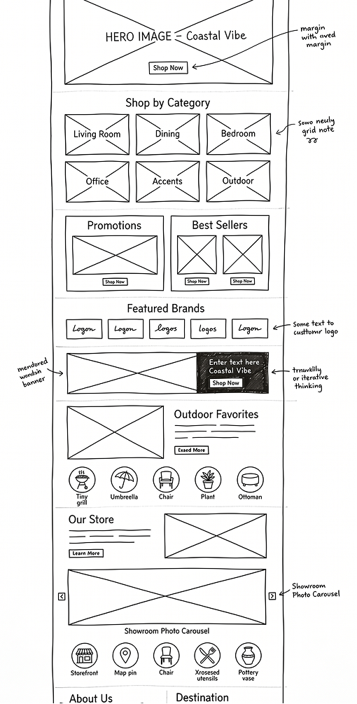 Wireframes for the Turner Home website layout